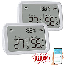 Luminea Home Control 2er-Set 3in1-WLAN-Sensoren: Temperatur, Luftfeuchtigkeit & Helligkeit Luminea Home Control 3in1-WLAN-Thermo- und Hygrometer mit Helligkeit-Sensor und App