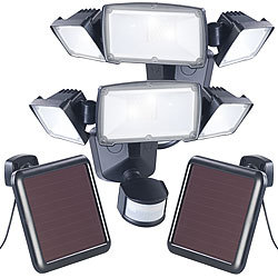 Luminea 2er-Set 3-fach-Solar-LED-Fluter für außen, PIR-Sensor, 32 W, 1.500 lm Luminea LED-Solar-Fluter mit Bewegungsmelder