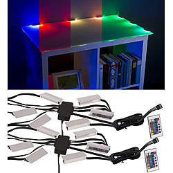 Lunartec 2er-Set LED-Glasbodenbeleuchtungen: 12 Klammern mit 36 RGB-LEDs Lunartec