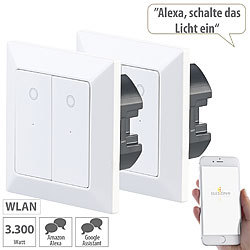 Luminea Home Control 2er-Set Doppel-Lichttaster mit WLAN, App und Sprachsteuerung Luminea Home Control WLAN-Lichttaster