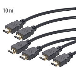 auvisio 3er-Set High-Speed-HDMI-Kabel für 4K, 3D & Full HD, HEC, schwarz, 10 m auvisio 4K-HDMI-Kabel mit Netzwerkfunktion (HEC)