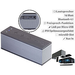 auvisio Stereo-Lautsprecher mit Freisprecher, Bluetooth, microSD, 16W, IPX4 auvisio Mobiler Stereo-Lautsprecher mit Bluetooth
