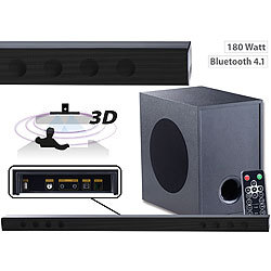 auvisio Soundbar mit Bluetooth, 3D-Sound-Effekt und externem Subwoofer, 180 W auvisio 2.1 Soundbars mit Bluetooth und USB-Audioplayer