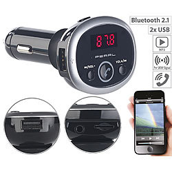 auvisio MP3-FM-Transmitter mit Bluetooth, Freisprecher, USB-Port, für 12/24 V auvisio FM-Transmitter & Freisprecher mit MP3-Player & USB-Ladeports