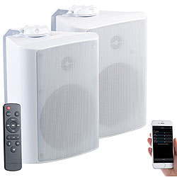 auvisio Aktiv-Multiroom-Stereo-Außen-Lautsprecher, WLAN, Bluetooth, 120W, IP55 auvisio Wetterfeste Multiroom-Stereo-Lautsprecher mit Bluetooth & WiFi