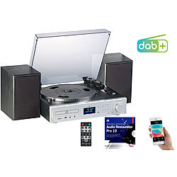 auvisio Plattenspieler/Digitalisierer, DAB+, CD, Bluetooth, MC, USB, MP3, 80 W auvisio DAB-HiFi-Stereoanlagen & Audio-Digitalisierer für Schallplatten, CDs und Kassetten