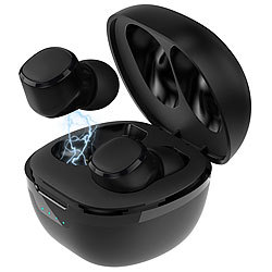auvisio In-Ear-Stereo-Headset mit Bluetooth 5, Ladebox, bis 22, Std. Spielzeit auvisio Kabelloses In-Ear-Stereo-Headsets mit Bluetooth, Lade-Etui und Sprach-Assistent