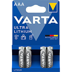 Varta Ultra Lithium-Batterie, Typ AAA / Micro / FR03, 1,5 Volt, 4er-Set Varta Lithium-Batterien Micro (AAA)