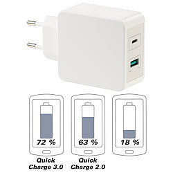 revolt Reise-USB-C-Netzteil mit Quick Charge 3.0, USB Typ C & A, 6 A / 33 W revolt 230-V-Netzteil mit USB Typ C & A mit Quick Charge 3.0