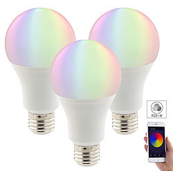 Luminea 3er-Set WLAN-LED-Lampen, Amazon Alexa & Google Assistant komp., E27 Luminea E27-RGBW-LED-Lampen, kompatibel zu Amazon Alexa & Google Assistant
