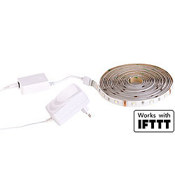 Luminea WLAN-LED-Streifen, RGBW, 5 m, Amazon Alexa & Google Assistant komp. Luminea WLAN-LED-Streifen-Sets in RGBW