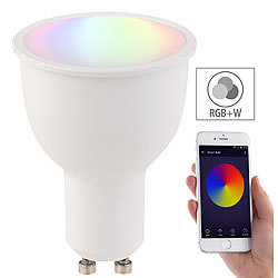 Luminea Home Control WLAN-LED-Lampe, komp. mit Amazon Alexa & Google Assistant, GU10, RGB+W Luminea Home Control WLAN-LED-Lampen GU10 RGBW