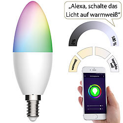 Luminea Home Control 10er-Set WLAN-LED-Lampe für Amazon Alexa/Google Assistant, E14, 5,5 W Luminea Home Control WLAN-LED-Lampen E14 RGBW