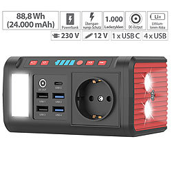 revolt Mini-Powerstation & Solar-Generator, 88,8 Wh, 12/230V, USB, LED, 120 W revolt 2in1-Hochleistungsakkus & Solar-Konverter mit modifizierter Sinuswelle