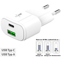 revolt Ultrakompakt. USB & Noteb.-Netzteil, USB-C/A, QC, PD, 30W, weiß 2er revolt Mini-Netzteile, Multiport, USB-A & USB-C, 230V
