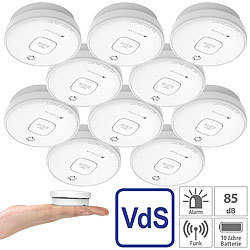 VisorTech 10er-Set fotoelektrische Rauchwarnmelder, 10-J.-Batterie, 85 dB, VdS VisorTech Rauchmelder mit 10-Jahres-Batterie, UV-fest