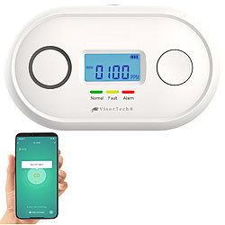 VisorTech 2er-Set WLAN-Kohlenmonoxid-Melder, LCD-Display, App, 85 dB VisorTech WLAN-Kohlenmonoxid-Melder mit LCD-Display und App