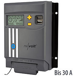 revolt MPPT-Solarladeregler für 12/24-V-Batterie, mit 30 A, Display, USB-Port revolt MPPT-Solarladeregler für 12/24-V-Batterien