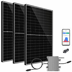 revolt 1300-W-Balkon-Solaranlage: WLAN-Mikroinverter & 3x380W-Solarpanel, App revolt Solaranlagen-Sets: Hybrid-Inverter mit Solarpanelen und MPPT-Laderegler