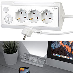 revolt 3-fach-Steckdose mit Nachtlicht, 1x USB A QC, 1x USB C PD, weiß 2er-Se revolt Steckdosenleisten zur Eckmontage mit 2 USB-Ports und LED-Licht