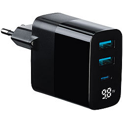 revolt Intelligentes 3-Port-USB-Netzteil, USB A & C, QC 4.0, PD 30 W, Display revolt 