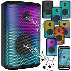 auvisio Mobile Outdoor-PA-Partyanlage & -Bluetooth-Boombox, Lichteffekte, 200W auvisio Mobile Outdoor-Party-Audioanlagen mit Karaoke-Funktion und Akku