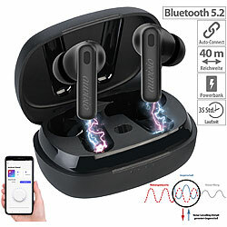 auvisio In-Ear-Stereo-Headset mit ANC, Bluetooth 5.2, Ladebox, App, schwarz auvisio True-Wireless-Headsets mit Geräusch-Unterdrückung, Lade-Etui und App