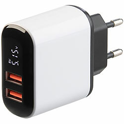 revolt 2-Port-USB-Netzteil mit 2x USB-A, Quick Charge und Display, 18W, weiß revolt