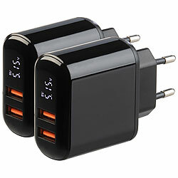 revolt 2er-Set 2-Port-USB-Netzteile, 2x USB-A, QC & Display, 18W, schwarz revolt