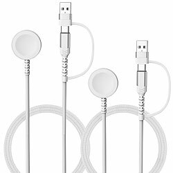 Callstel 2er-Set 2in1-Apple-Watch-Schnellladekabel mit USB-C & USB-A, 5W, 100cm Callstel Schnell-Ladekabel für Apple Watch 