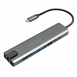 Callstel 8in1-Dockingstation, 4K-HDMI mit 60 Hz, 100W PD, USB 3.0, RJ45,SD-Slot Callstel 8in1-USB-C-Docks