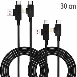 Callstel 2er-Set 4in1-Lade- & Datenkabel USB-A/C zu USB-C/8-PIN, 30 cm, 3 A Callstel 4in1-USB-Kabel für USB-A oder -C zu USB-C und 8-PIN