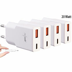 revolt 4er-Set Ultrakompakte USB-A/C-Netzteile, Power Delivery 20 W, weiß revolt Ultra-kompakte Reisenetzteile mit Power Delivery & Quick Charge