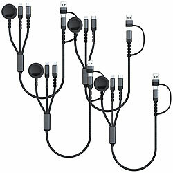 Callstel 4er-Set 6in1-Octopus-Ladekabel für Apple Watch & iPhone, 60 W, 35 cm Callstel 6in1-Octopus-Schnell-Ladekabel für Apple Watch und iPhone 