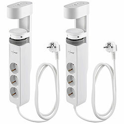 revolt 2er-Set 3-fach-Tischsteckdose mit Schraubklemme, 2x USB-C, 1x USB-A revolt Steckdosen mit Schraubbefestigung, PD, QuickCharge