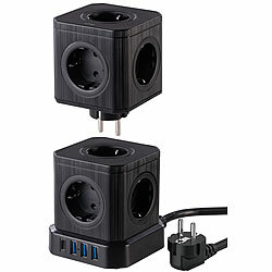 revolt 13in1-Steckdosen-Turm, 9 Steckdosen, 3x USB-A, USB-C, PD 20 W, schwarz revolt Steckdosen-Türme mit USB-A und USB-C mit Power Delivery