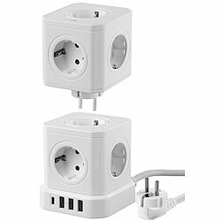 revolt 13in1-Steckdosen-Turm, 9 Steckdosen, 3x USB-A, USB-C, PD 20 W, weiß revolt Steckdosen-Türme mit USB-A und USB-C mit Power Delivery