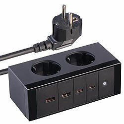 revolt Doppelsteckdose und USB-Schnellladegerät, bis 70 Watt PD, GaN3 revolt Steckdosenleisten u. Ladegeräte, PD, GaN3, Schutzfunktionen, USB-C, USB-A