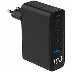 revolt 4-Port-USB-Netzteil, LED-Display, 3x USB-C PD 100W, USB-A QC 30W, GaN revolt USB-Wandnetzteile mit USB-A und USB-C, PD und QC