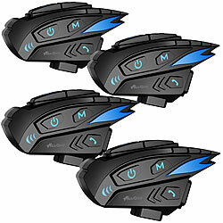 NavGear 4er-Set Motorrad-Kommunikations-Systeme für bis zu 8 Personen NavGear Intercom-Headsets mit Bluetooth & integriertem FM-Radio, für Motorradhelm
