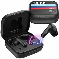 auvisio 2er-Set Kabellose In-Ear-Kopfhörer mit Touchscreen-Ladecase & ANC auvisio Kabellose In-Ear-Kopfhörer mit Noise Cancelling und Touch-Farbdisplay-Ladecases