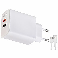 revolt Kompaktes 2-Port-USB-Netzteil, USB-C PD 65 W, USB-A QC 18 W, GaN revolt USB-Wandnetzteile mit USB-A und USB-C, PD und QC