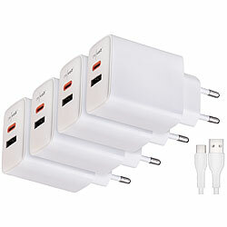 revolt 4er-Set 2-Port-USB-Netzteile, USB-C PD 65 W, USB-A QC 18 W, GaN revolt USB-Wandnetzteile mit USB-A und USB-C, PD und QC