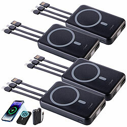 revolt 4er-Set Magnet-Powerbank 10.000 mAh, für Qi & MagSafe, PD, QC, 22,5 W revolt Magnetische Powerbanks, Qi-& MagSafe-kompatibel