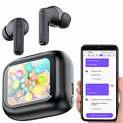 auvisio KI-Echtzeitzeitübersetzer & In-Ear-Kopfhörer, 135 Sprachen, ANC, 28 dB auvisio KI-Echtzeitzeitübersetzer & In-Ear-Kopfhörer in Lade-Etui mit Touch-Display, ANC, App