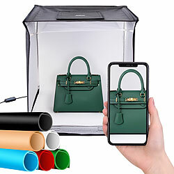 Somikon Fotobox zum Fotografieren, faltbar, mit LED-Licht, 60 x 60 x 60 cm Somikon Foto-Lichtzelte mit Fotolampen
