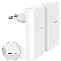 revolt 2er-Set extra-flache 65-Watt-USB-Netzteile, USB-C & -A, PD, QC, GaN revolt Flache USB-Wandnetzteile mit USB-A und USB-C, PD und QC