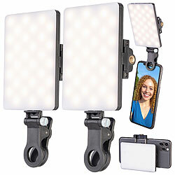 Somikon 2er-Set Selfie-Akku-Lichter mit 60 dimmbaren LEDs, Clip, CCT, 250 lx Somikon Selfie-Lichter mit CCT-LEDs, Akku und Klemmhalterung