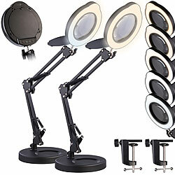 Lunartec 2er-Set LED-Lupenleuchte, 10-fach, CCT, 500 lm, Tischklemme/Standfuß Lunartec LED-Lupenleuchten