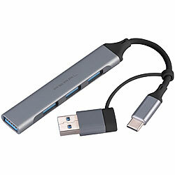 PEARL USB-C-4-Port-Hub mit 1x USB 3.0 und 3x USB 2.0, Adapter USB-C auf -A PEARL Passive 4-Port-USB-Hubs mit 1x USB 3.0 und 3x USB 2.0